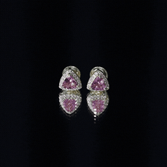Real Trilliant Cut 1 Carat Pink Tourmaline Stud Earrings with Lab Diamond