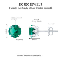 Round Lab Created Emerald Solitaire Stud Earrings with Diamonds