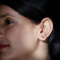 Solitaire Fire Opal Stud Earrings with Diamond Accent