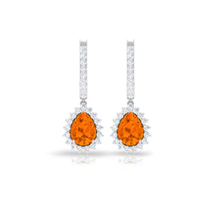 Certified Real 5X7mm Fire Opal Teardrop Bridal Earrings with Halo