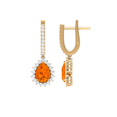 Certified Real 5X7mm Fire Opal Teardrop Bridal Earrings with Halo