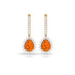 Certified Real 5X7mm Fire Opal Teardrop Bridal Earrings with Halo