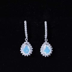 1.4 Carat Ethiopian Opal Teardrop Earrings with Moissanite Halo