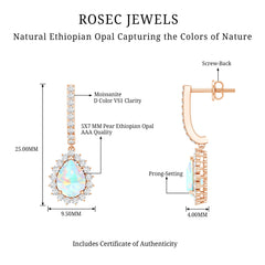 Natural Ethiopian Opal Teardrop Bridal Earrings with Moissanite Accent