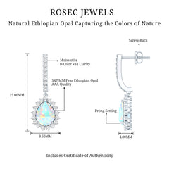 1.4 Carat Ethiopian Opal Teardrop Earrings with Moissanite Halo