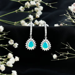 1.4 Carat Ethiopian Opal Teardrop Earrings with Moissanite Halo