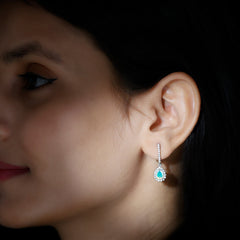 1.4 Carat Ethiopian Opal Teardrop Earrings with Moissanite Halo