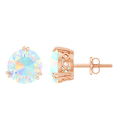 8MM Ethiopian Opal Solitaire Stud Earrings in Double Prong Setting