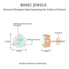 8MM Ethiopian Opal Solitaire Stud Earrings in Double Prong Setting