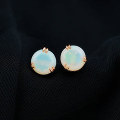 8MM Ethiopian Opal Solitaire Stud Earrings in Double Prong Setting