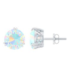 8MM Ethiopian Opal Solitaire Stud Earrings in Double Prong Setting