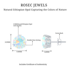8MM Ethiopian Opal Solitaire Stud Earrings in Double Prong Setting