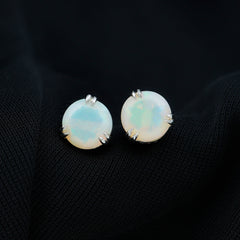 8MM Ethiopian Opal Solitaire Stud Earrings in Double Prong Setting