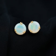 8MM Ethiopian Opal Solitaire Stud Earrings in Double Prong Setting