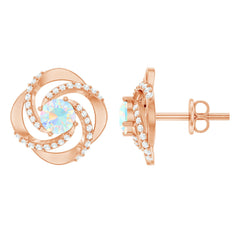 Genuine Ethiopian Opal and Diamond Swirl Stud Earrings