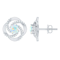 Genuine Ethiopian Opal and Diamond Swirl Stud Earrings