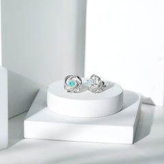 Genuine Ethiopian Opal and Diamond Swirl Stud Earrings