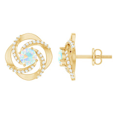Genuine Ethiopian Opal and Diamond Swirl Stud Earrings