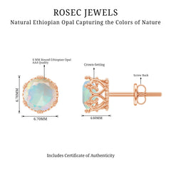 Natural Ethiopian Opal Crown Stud Earrings with Screw Back