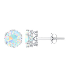 Natural Ethiopian Opal Crown Stud Earrings with Screw Back