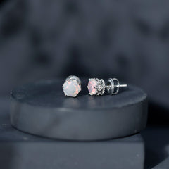 Natural Ethiopian Opal Crown Stud Earrings with Screw Back