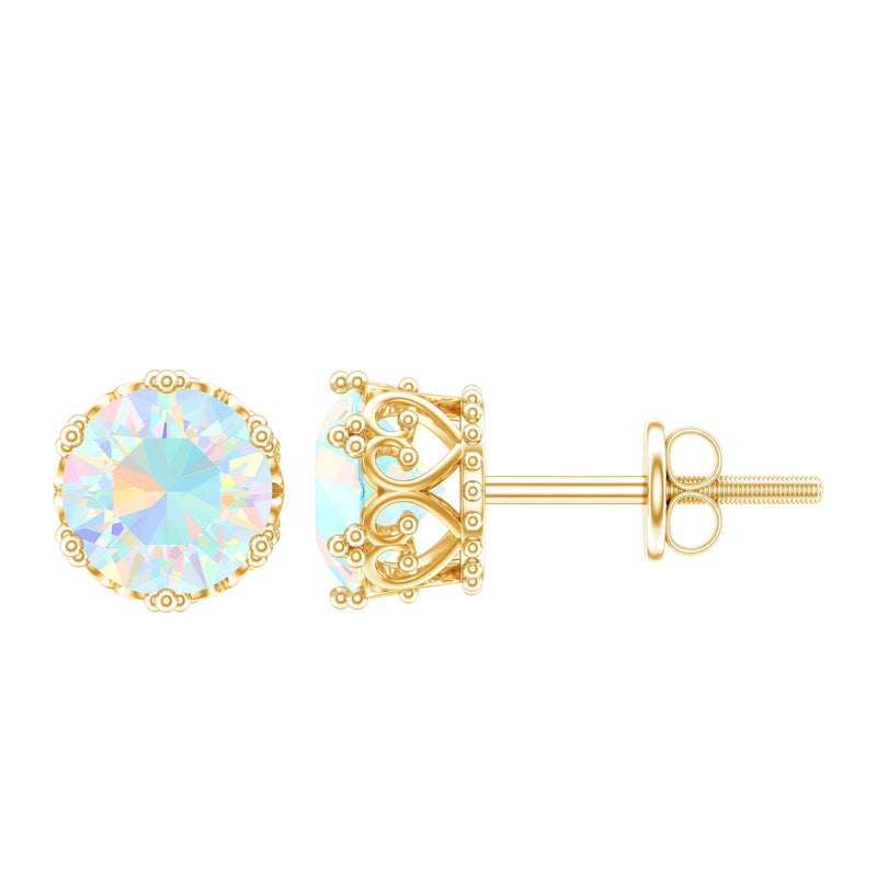 Natural Ethiopian Opal Crown Stud Earrings with Screw Back