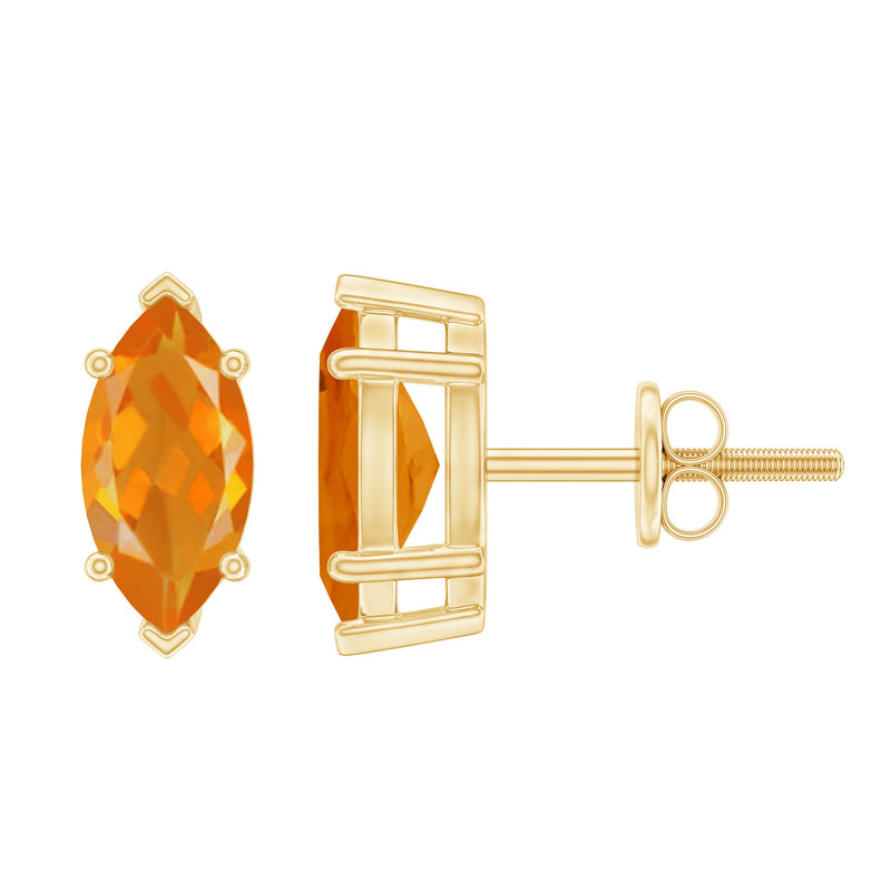 Natural Marquise Fire Opal Stud Earrings with Screw Back