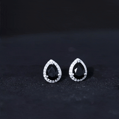 2 Carat Pear Cut Black Onyx and Moissanite Stud Earrings