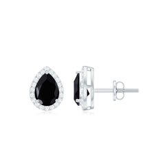 2 Carat Pear Cut Black Onyx and Moissanite Stud Earrings
