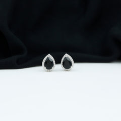 2 Carat Pear Cut Black Onyx and Moissanite Stud Earrings