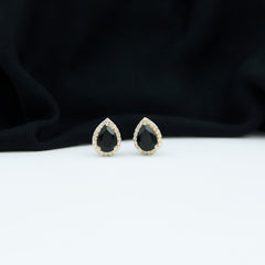 2 Carat Pear Cut Black Onyx and Moissanite Stud Earrings