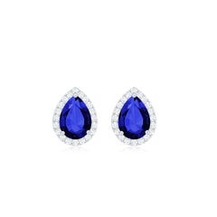 Certified Lab Created Blue Sapphire and Diamond Stud Earrings