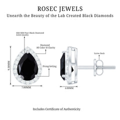 Lab Created Black Diamond Teardrop Stud Earrings with Diamond Halo