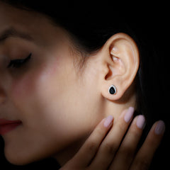 Lab Created Black Diamond Teardrop Stud Earrings with Diamond Halo