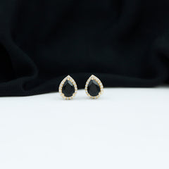 Lab Created Black Diamond Teardrop Stud Earrings with Diamond Halo