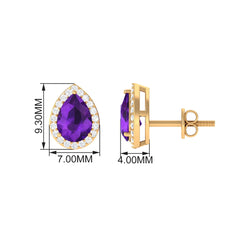 Classic Pear Shape Amethyst Teardrop Earrings with Diamond Halo