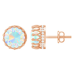 Real Ethiopian Opal Crown Stud Earrings with Certificate
