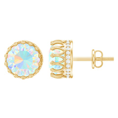 Real Ethiopian Opal Crown Stud Earrings with Certificate