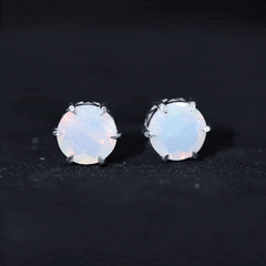 4 Carat Genuine Round Ethiopian Opal Solitaire Stud Earrings