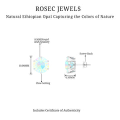 4 Carat Genuine Round Ethiopian Opal Solitaire Stud Earrings