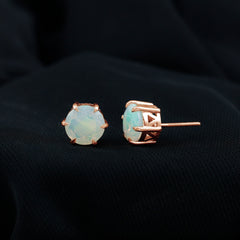 4 Carat Genuine Round Ethiopian Opal Solitaire Stud Earrings