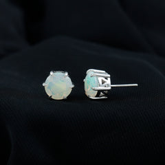 4 Carat Genuine Round Ethiopian Opal Solitaire Stud Earrings