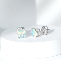 Natural Certified Cushion Cut Ethiopian Opal Stud Earrings For Women
