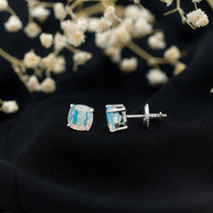 Natural Certified Cushion Cut Ethiopian Opal Stud Earrings For Women