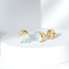 Natural Certified Cushion Cut Ethiopian Opal Stud Earrings For Women