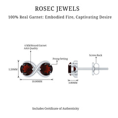 Natural Garnet Infinity Stud Earrings with Screw Backs