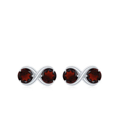 Natural Garnet Infinity Stud Earrings with Screw Backs