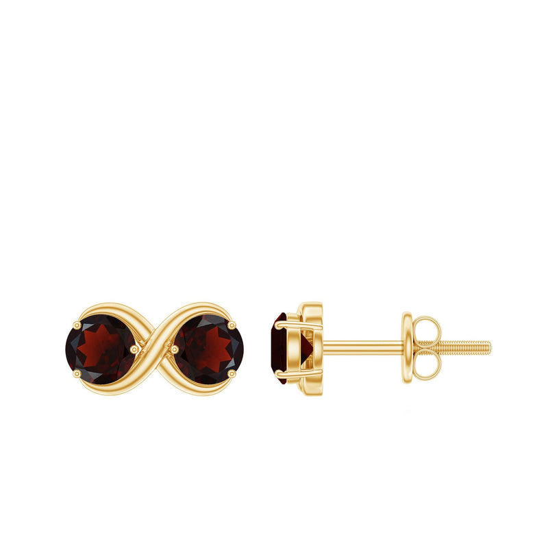 Natural Garnet Infinity Stud Earrings with Screw Backs