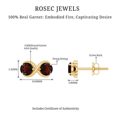 Natural Garnet Infinity Stud Earrings with Screw Backs