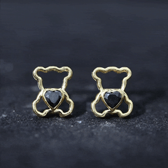 Heart Shape Lab Created Black Diamond Teddy Bear Stud Earrings